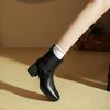 High-heeled Short Boots 2025 Winter New Thick-heeled Brown Boots Women's Medium Boots Fashion Square Head Elastic Women's Leather Boots