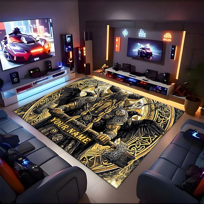 1PC Custom Name Warrior Crest Theme Floor Mat Ideal for Living Room, Game Rooms, Office, Bedroom,Floor Mat Playful Design