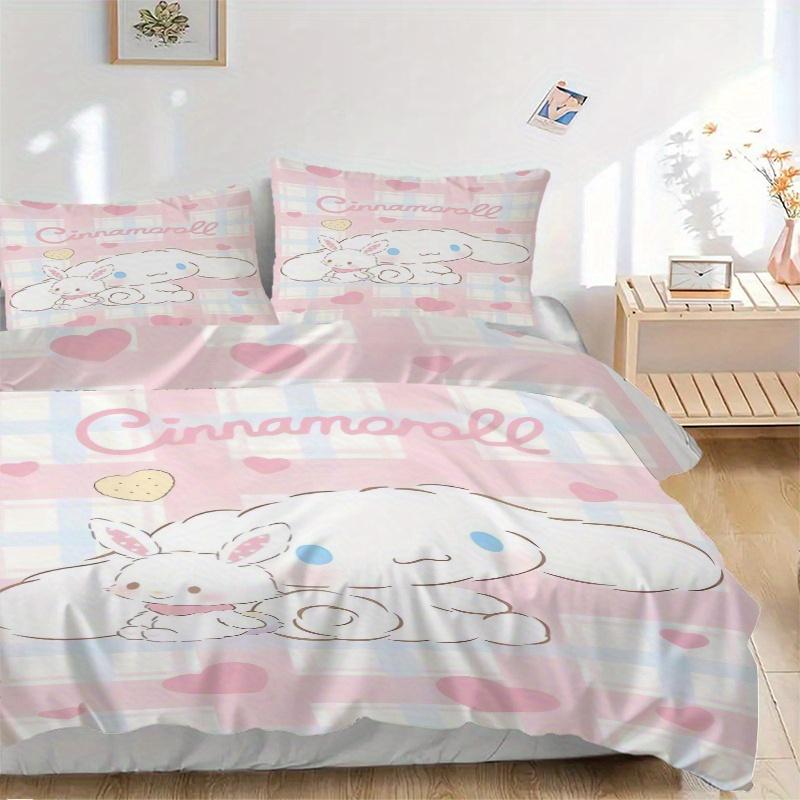 

3pcs Little Rabbit & Cinnamoroll Idea Quilt Cover Set (1 Quilt Cover + 2 Pillowcases Without Pillow Core), High-Definition Printing for Home and 135x200cm