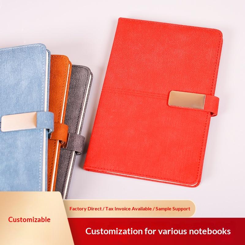 A5 Imitation Leather Creative Buckle Meeting Notepad Business Office Notebook 100 Sheets Simple Style Diary Printed