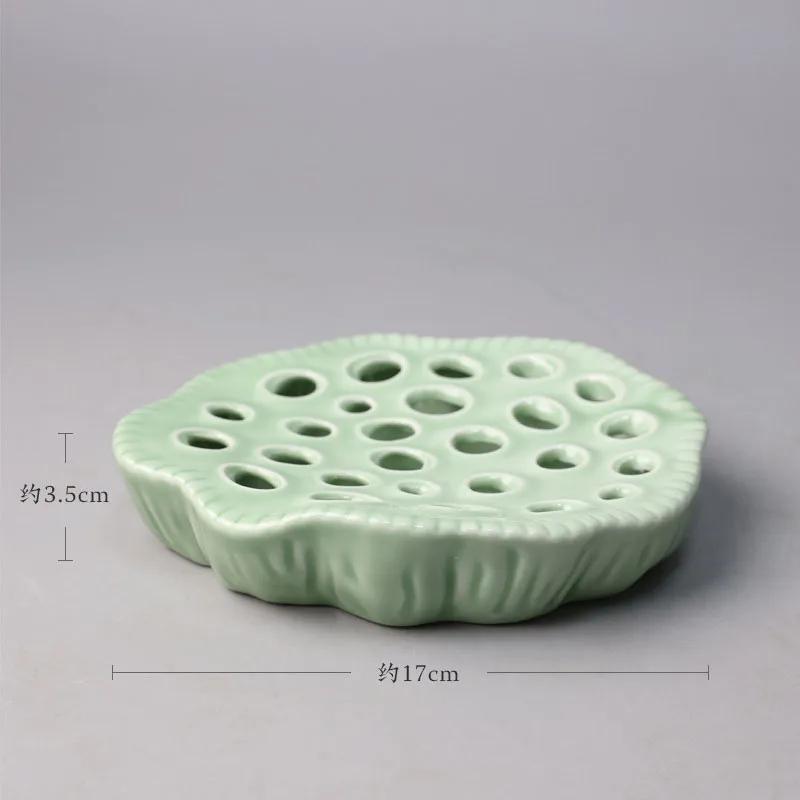 Japanese Style Ikebana Holder Ceramic Lotus Shape Ikebana Flower Arrangement Vase Tea Table Zen Kenzan Flower Art Fixed Tool