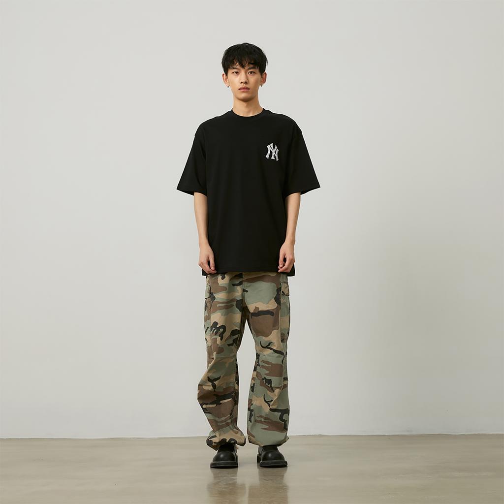 New MLB Base Logo T Shirts Unisex Black 3ATSU0143-50BKS