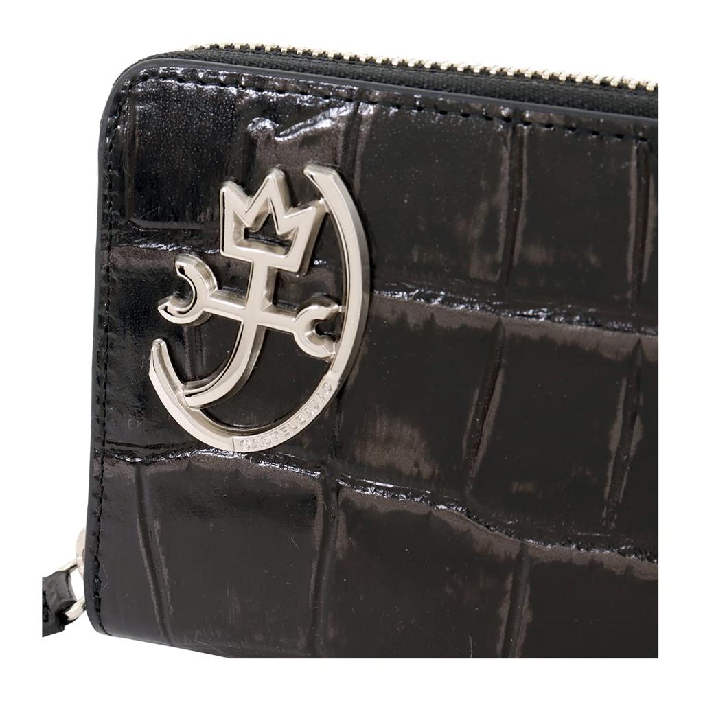 Long Wallet Round Zipper Genuine Leather Zip 023623 Long Wallet Leather Cowhide Metal Foil Vintage Style Black [Castelbajac] Men's [01]