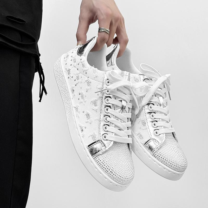 Fashion Sneakers Casual Men Designer Rivet Bling Punk Board Shoes Fashion Microfiber Leather Fabric Height Increased Flat Platform Shoes