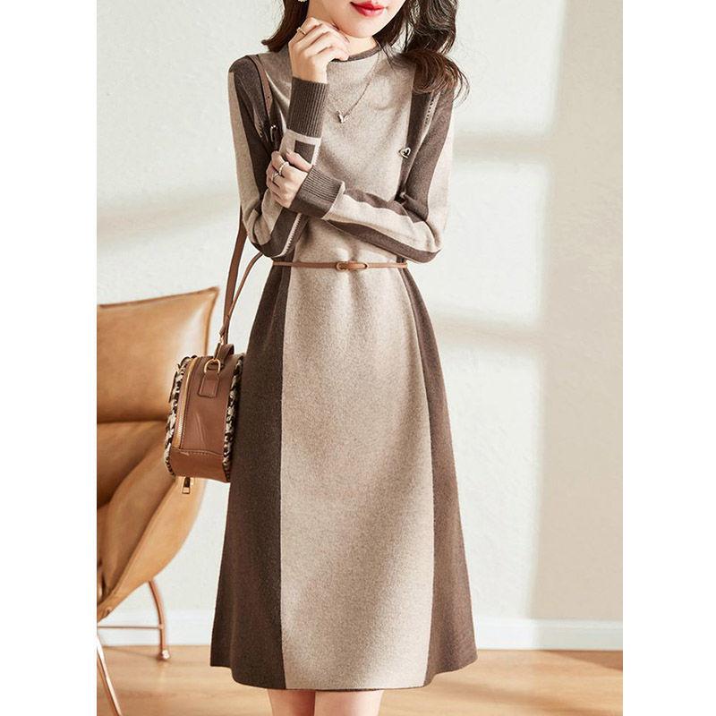 Rochie Tricotată Casual pentru Femei Rochie Pulover Largă de Lungime Medie cu Talie Marcată Toamnă și Iarnă