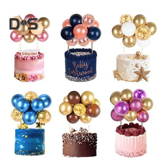 10 Pcs 4 Inch Balloons Cake Topper Happy Birthday Mini Balls Cake Topper DIY Baking Decoration for Anniversary Birthday Party Baby Shower Decor