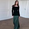 2024 Herbst Damen Elegantes Farbblock Langarmkleid