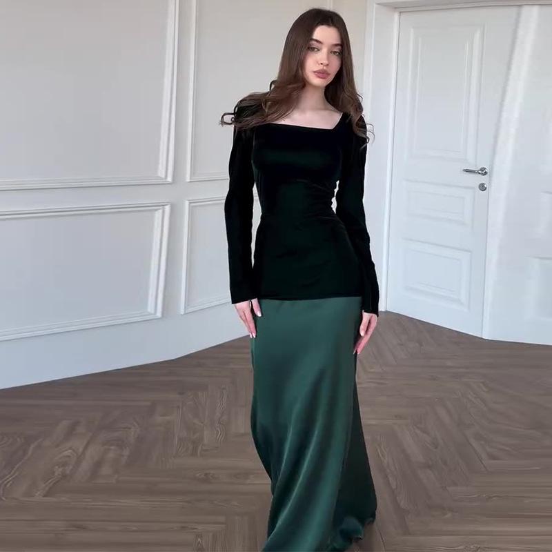 2024 Herbst Damen Elegantes Farbblock Langarmkleid