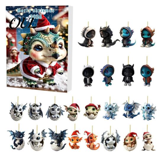 Acrylic Dragon Hanging Ornaments Advent Calendars 2026, 24 Days Christmas Countdown Calendar with To Ornaments, Collectible Pendants for Kids, Adults
