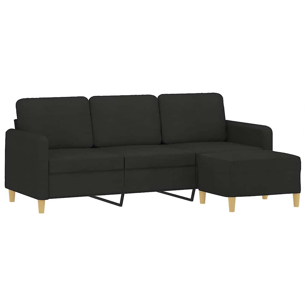 Vidaxl 3-Seater Sofa With Footstool, Black, 180 Cm, Fabric