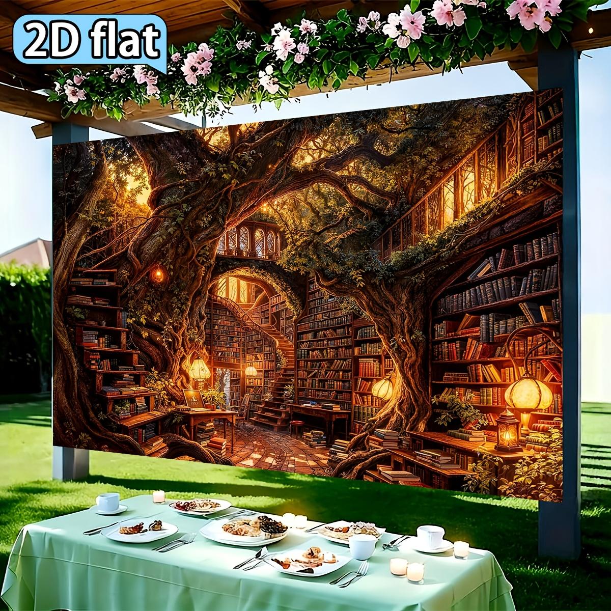 The fantasy library background fabric surrounded by ancient trees, with background decorations 47.2x31.5inch/120*80cm