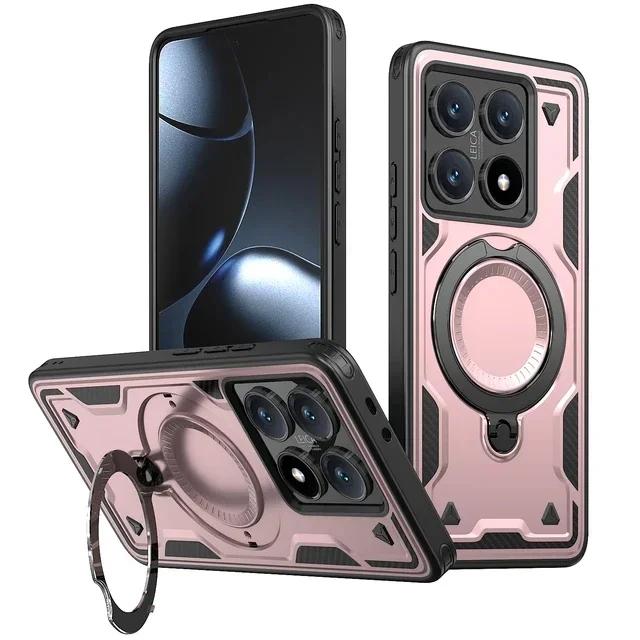 Armor Enhance Magnetic Ring Stand Case for Xiaomi 14T Pro POCO C75 C65 C55 X6/M6 Pro 4G 5G PC+TPU Magsafe Wireless Charge Cover
