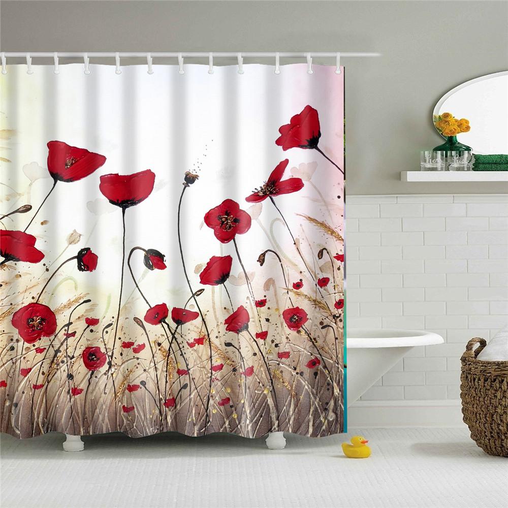 Rose Plum Blossom Flowers Print Waterproof Shower Curtain Washable Fabric Bath Curtain Home Bathroom Curtains With 12 Hooks
