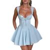Tief ausgeschnittenes rückenfreies Mini-Korsettkleid für Damen mit Rüschensaum, ärmellos, A-Linie, Party-Club-Kleid
