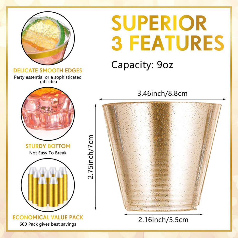 100pcs Disposable plastic cup with Exquisite gold edge Transparent durable Suitable for all kinds of cold drinks home supplies