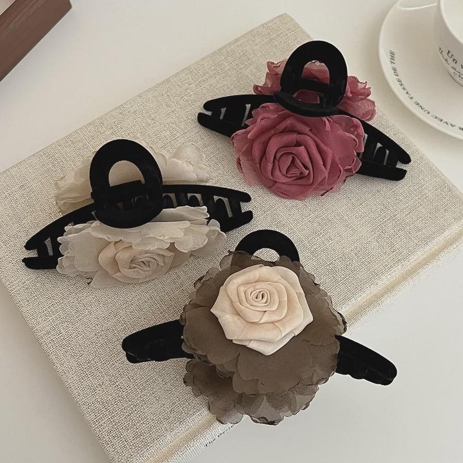 Elegant Rose Shark Clip: Stylish Chinese-Inspired Hair Accessory for Buns