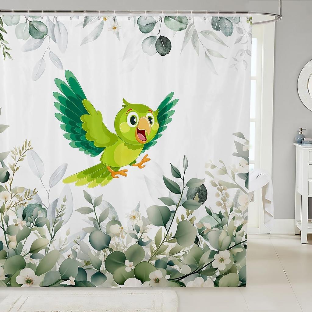Erosebridal Cute Dachshund Waterproof Bathroom Curtain for Kids Child Green Eucalyptus Bath Curtain, Pet Animal Shower Curtain