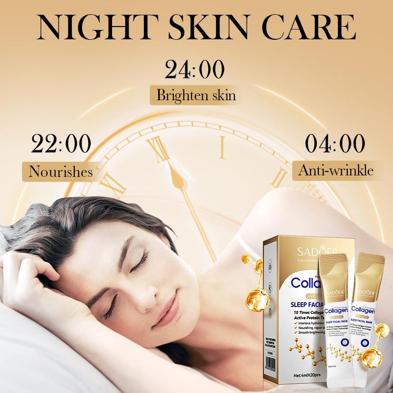 20pcs SADOER Collagen Sleeping Facial Masks Face Skincare Moisturizing Brightening Firming Hydrating Face Mask Facial Skin Care