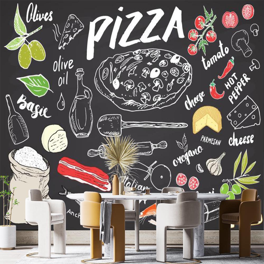 

Обои с нарисованным от руки меню пиццы, фотообои с пиццей, обои для закусочной-пиццерии 200 cm(W) x 140 cm(H)