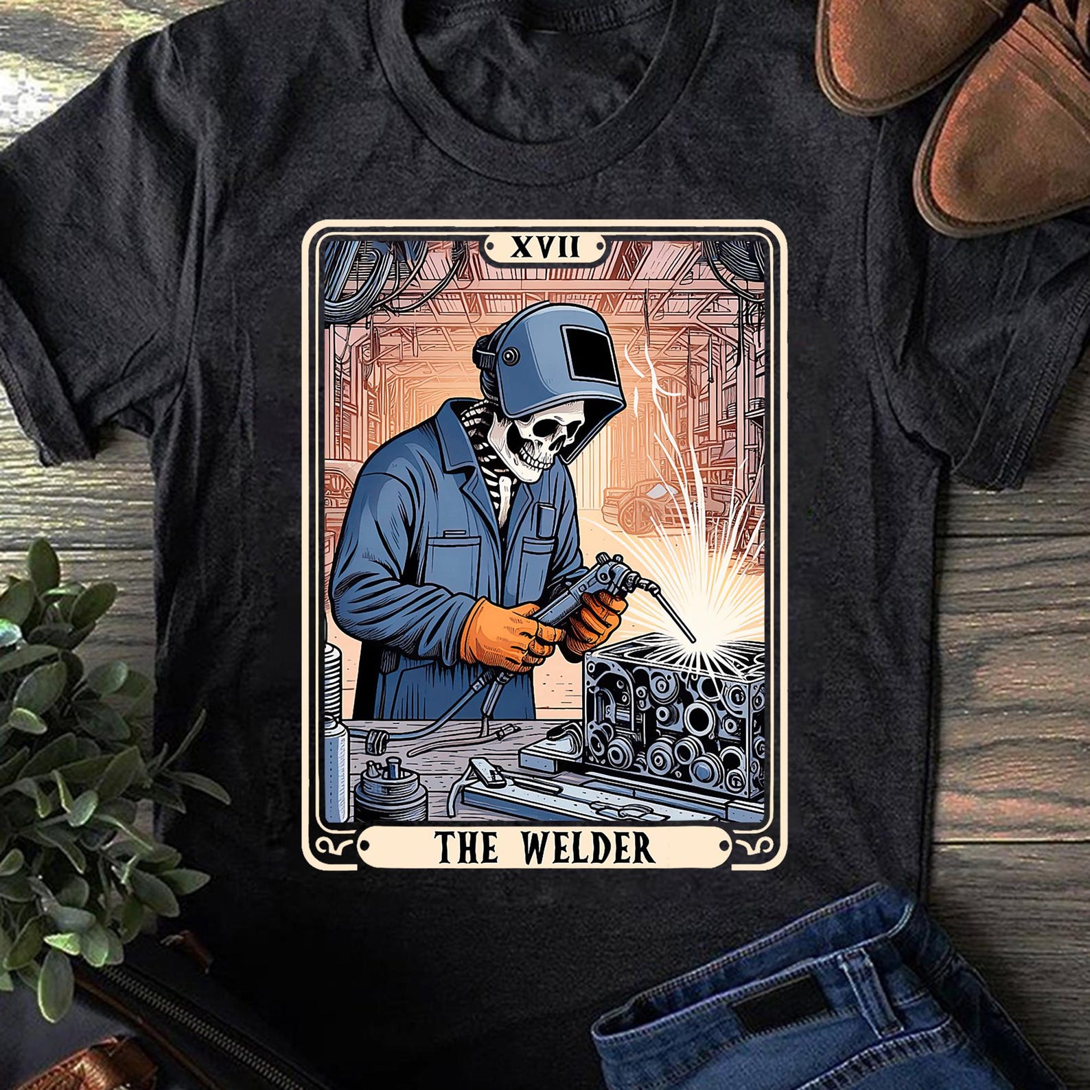 The Welder Welding Tarot Card Skeleton Funny Metal Worker Welder T-Shirt - Welder Shirts, Welder Gifts, Welding Art, Coworker Gifts S