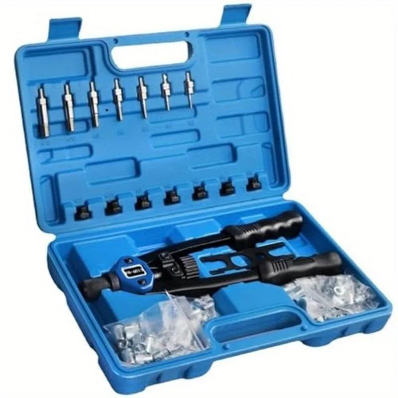

Professional 13” Hand Rivet Nut Gun Hand Riveter Rivnut Tool Kit with 7 Pcs Metric Mandrels and 110Pcs Rivet Nuts from M3 to M12 синій