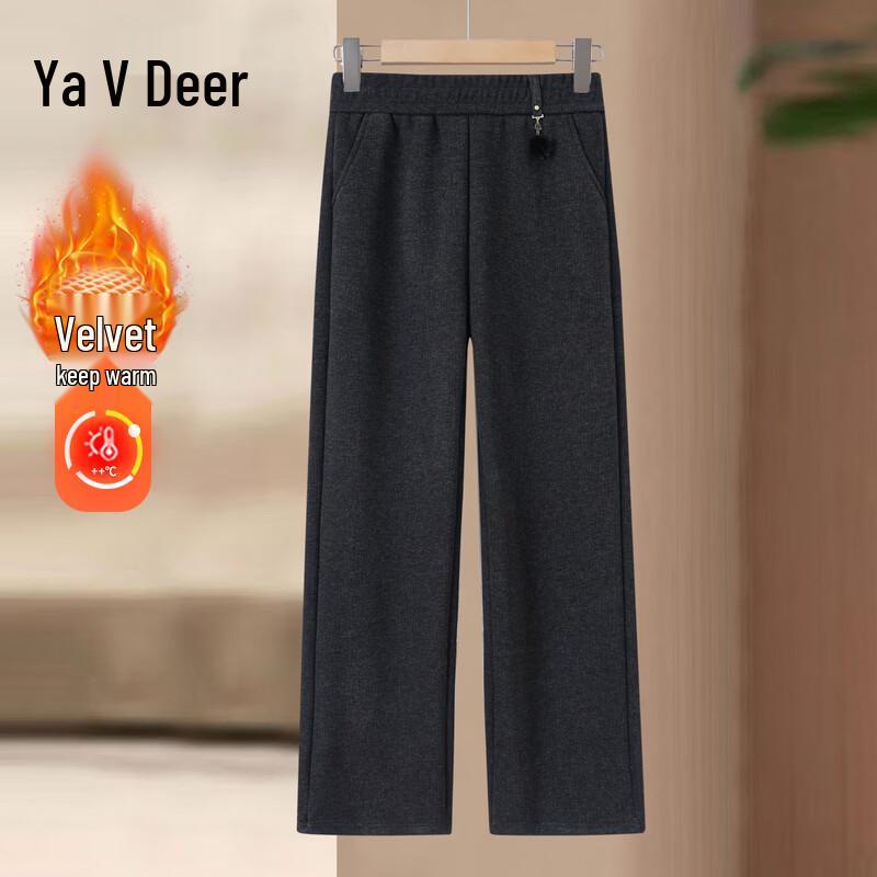 

Yalu Women s Winter Plush Lined Wide-Leg Straight Pants 5XL (140-155 lbs)