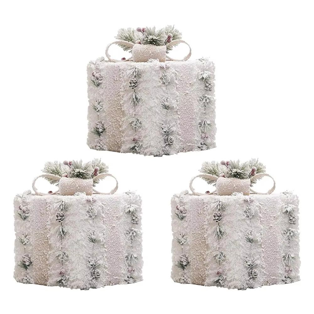3pcs Plush Design Christmas Light Up Boxes Versatile Lighted Gift Boxes Outdoor Decor