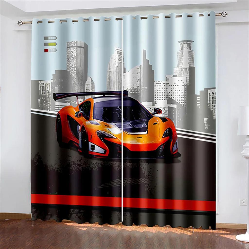 3D Luxury Sports Car Series Living Room Bedroom Home Decoration Sunshade Curtains 2 Panels of Hook Punch