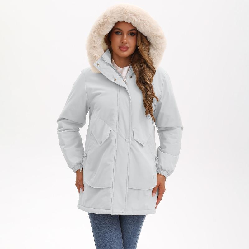 Winter Coat Women 2025 Long Plush Fur Collar Fleece Lined Parka Jacket Korean Style