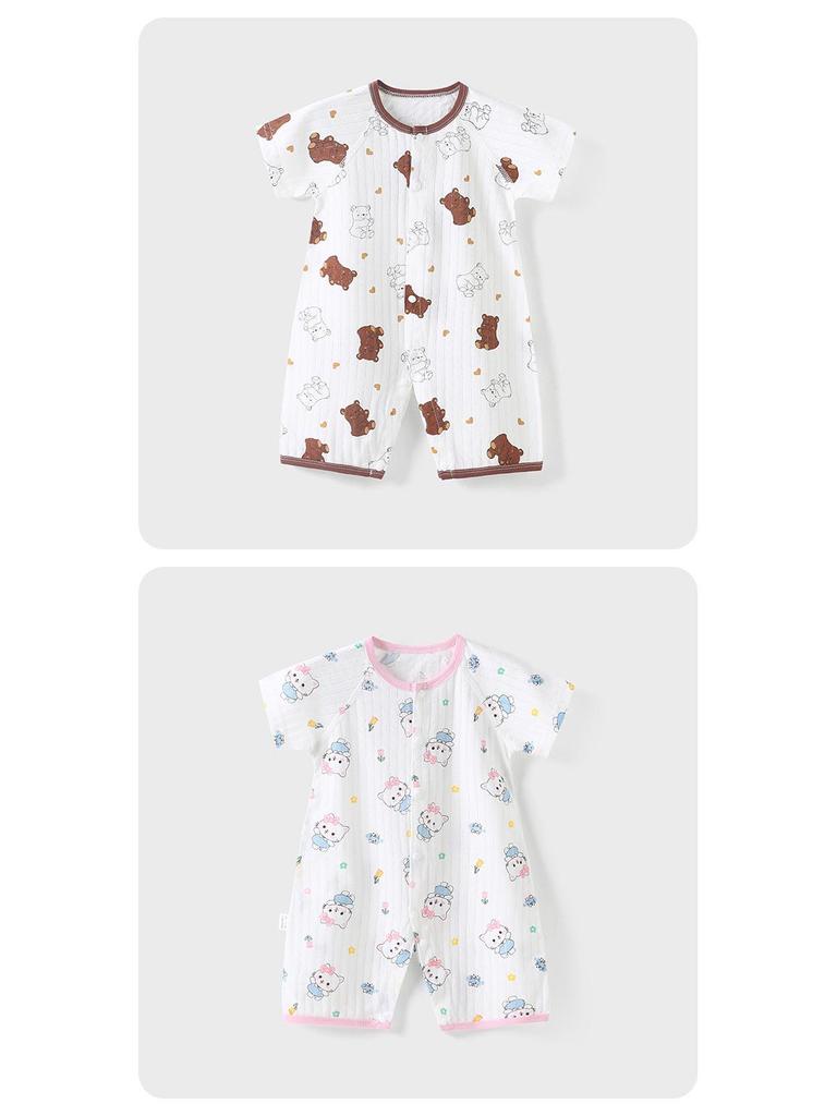 Newborn Summer Cotton Bodysuit: Lightweight Short Sleeve Mesh Romper for Crawling and Outings