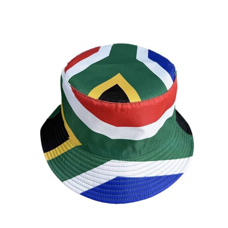South African Flag Bucket Hat Double-sided Wear Men's and Women's Outdoor Sunscreen Sunshade Basin Hat Hot Selling Fan Support Hat