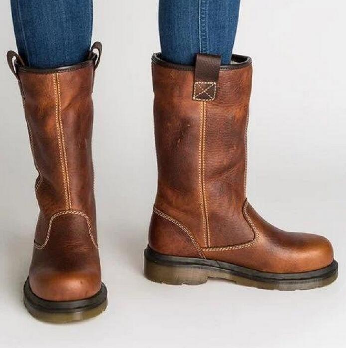 

Women s Boots Ladies Vintage PU Leather Shoes Woman Chunky Low Heels Sapato Feminino Warm Booties 34 коричневый