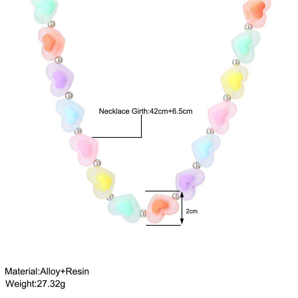 Boho Colorful Love Heart Beaded Necklace For Women Fashion Dopamine Girls Resin Clavicle Chain Choker Jewelry Y2K Accessories