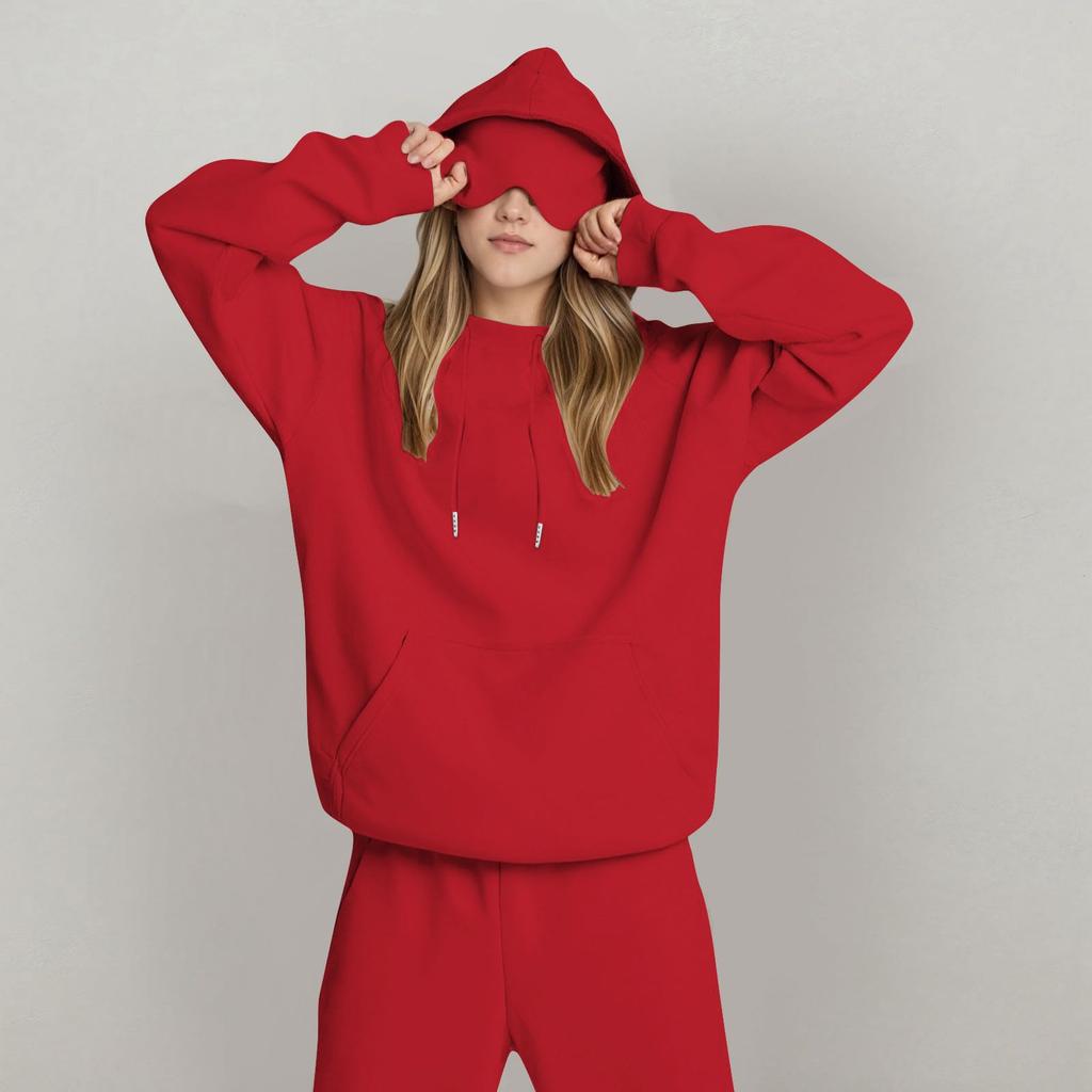Unisex Hooded Sweatshirt With Built-in Eye Mask, Casual Long Sleeved, Solid Color Sports Pullover, Loose Fit Sweatshirt