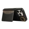 For iPhone 14 Pro Max PU Leather Back Case Card Holder Kickstand Phone Cover with Wrist Strap