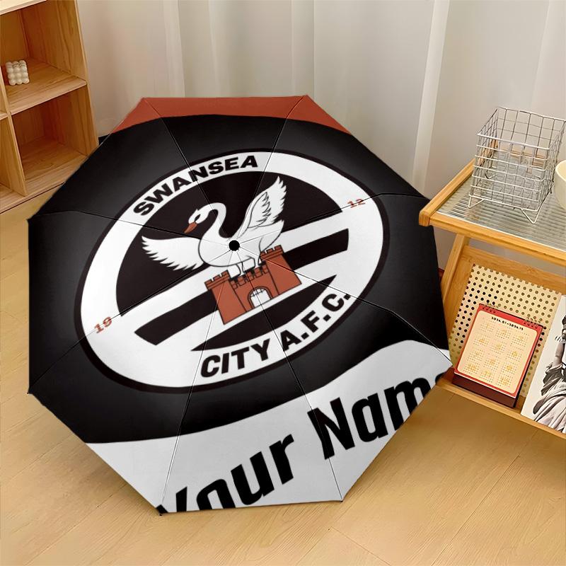 Swansea City FC Automatic 3‑Fold Umbrella 8‑Rib Windproof Folding Umbrella Sun Rain Protection For Outdoor Travel Daily Use