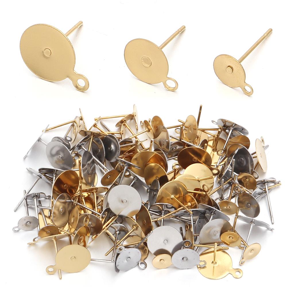 10-50pcs/lot High Quality Stainless Steel Blank Earring Stud Base For 6/8/10mm Cabochon Cameo Settings DIY Earrings Accessories