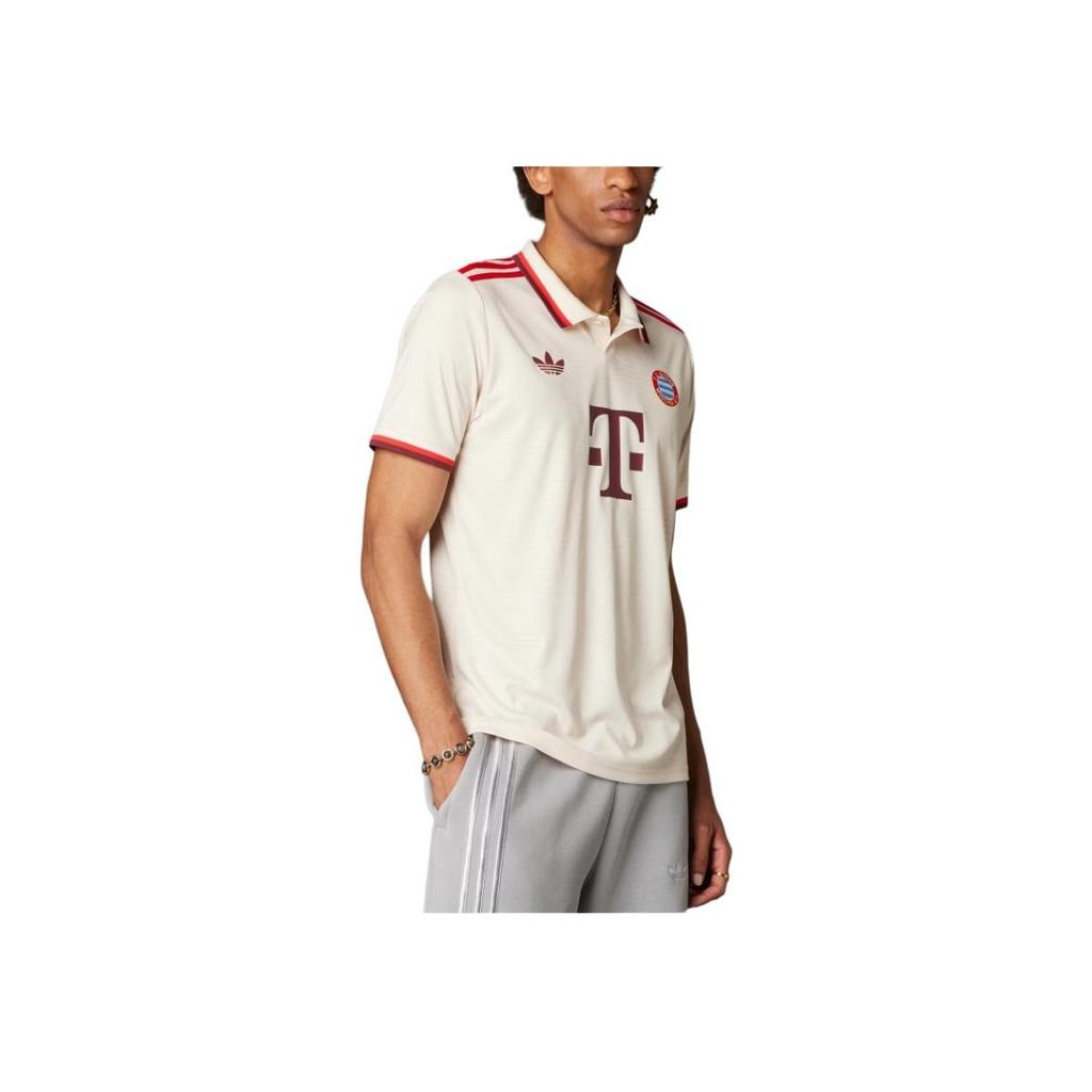 Adidas Originals SS24 24/25 Third Jersey FC Bayern Series Letter Casual Short Sleeve Retro Football Shirt Men Tops Beige IZ3129