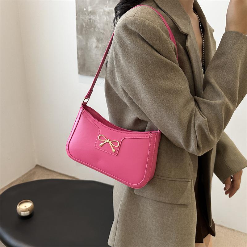 Stylish Shoulder Bag with Metal Bow Decorati Versatile Underarm Hobo Bags Classic Handbags and Purse Women Daily Use