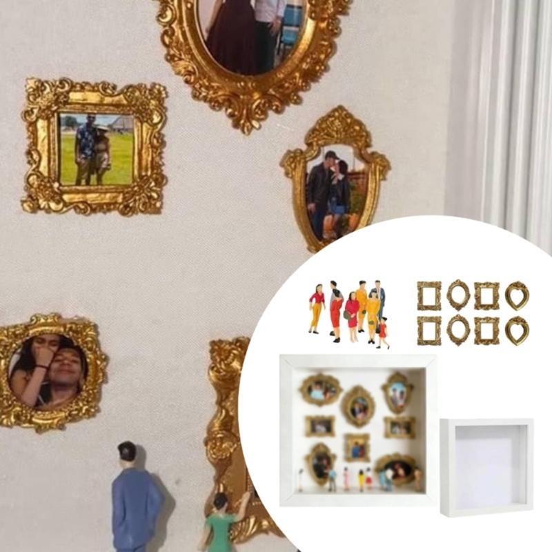 DIY Personalize Mini Museums Silhouettes Box Set with Gold Frame and Mini Figures Photo Display Shadows Box for Home Decors