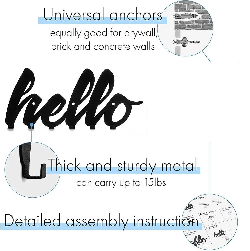 1шт. 6-крючковая стойка Hello Sign - настенные крючки для одежды с профессиональными — фото 6