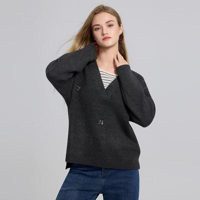 Women's Stylish Faux Two-Piece V-Neck Knit Sweater
