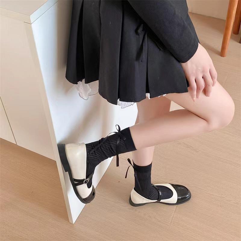 Boneless Heel Bow Solid Color Sweet Mid-calf Socks, Versatile, Pile Socks for Girls