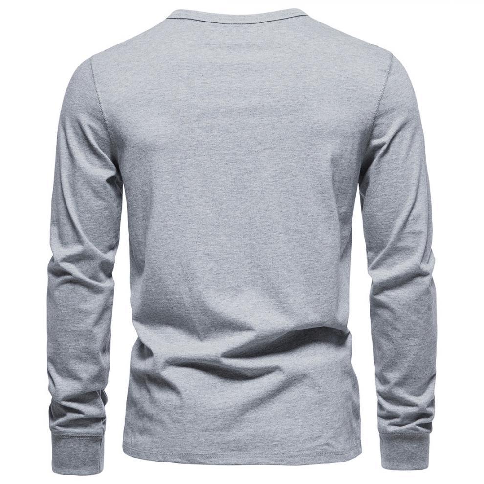 2023 Men's European & American Henley Collar Long Sleeve Solid Casual T-Shirt