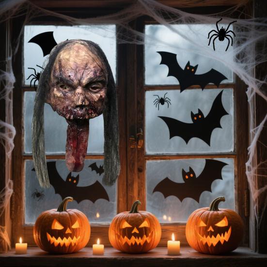 Zombie Head Halloween Decoration Resin Scary Severed Blood Head with Movable Tongue for Halloween Party Indoor Outdoor Bar Haunted House Decor