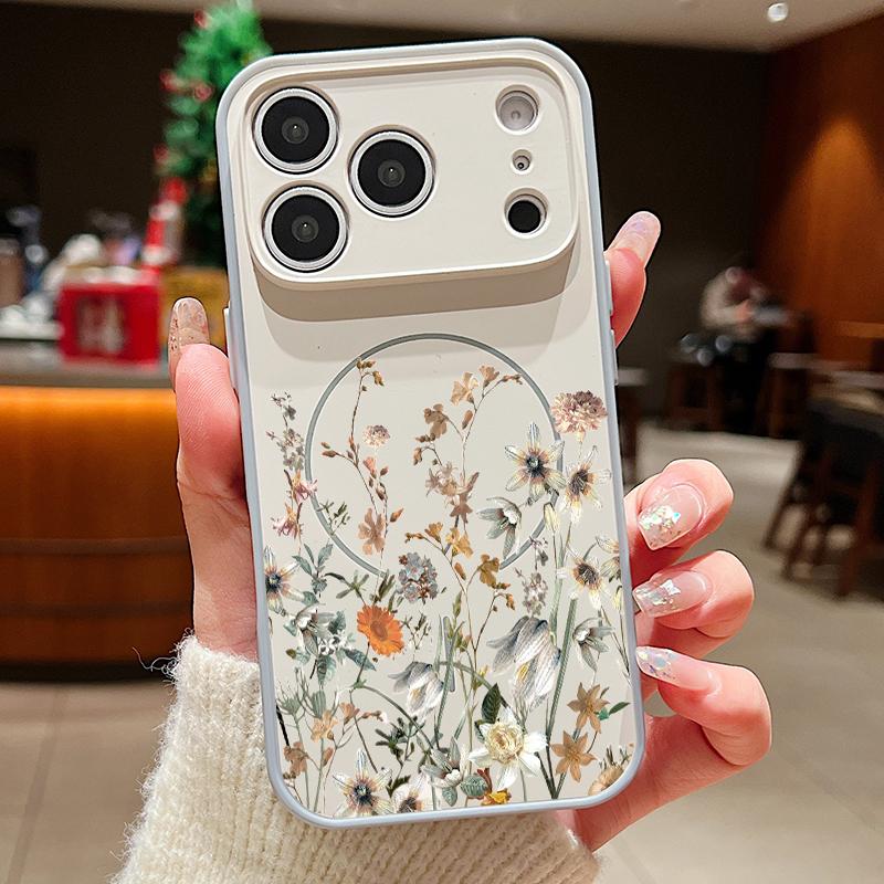 White Flower Pattern Case For iPhone 17 Pro Max Hybrid TPU+PC Magnetic For Magsafe Matte Cover For iPhone 16 Pro Max 15 14 13