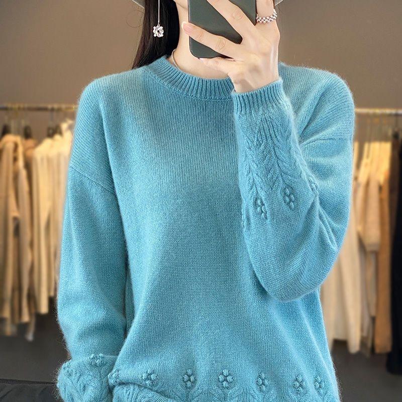 Sweater for Women Winter Thickened Pullover Solid Color Warm Knitted Striped Stretchy Long Sleeve Oversize Jumper Tops