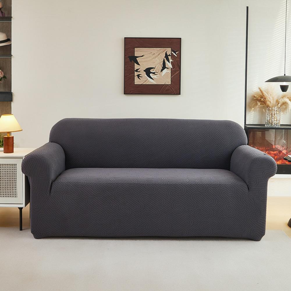 Full Cover Stretch Jacquard Sofa Cover Wavy Design Universal Pure Color Sofa Protector