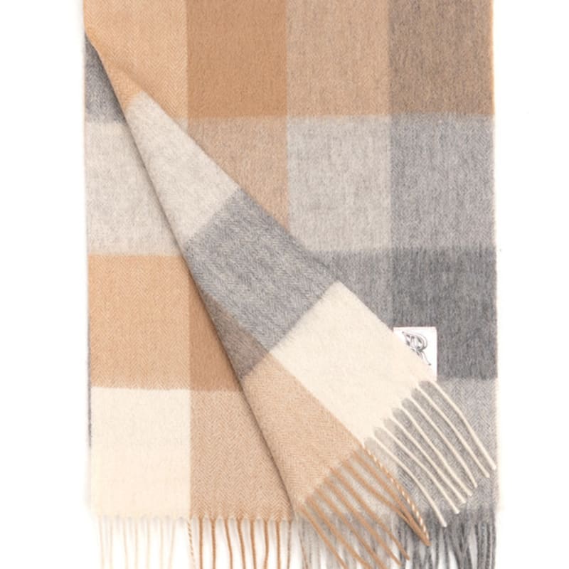 RECLOW RECLOW LAND 100% Kaschmir Karomuster Schal Grau