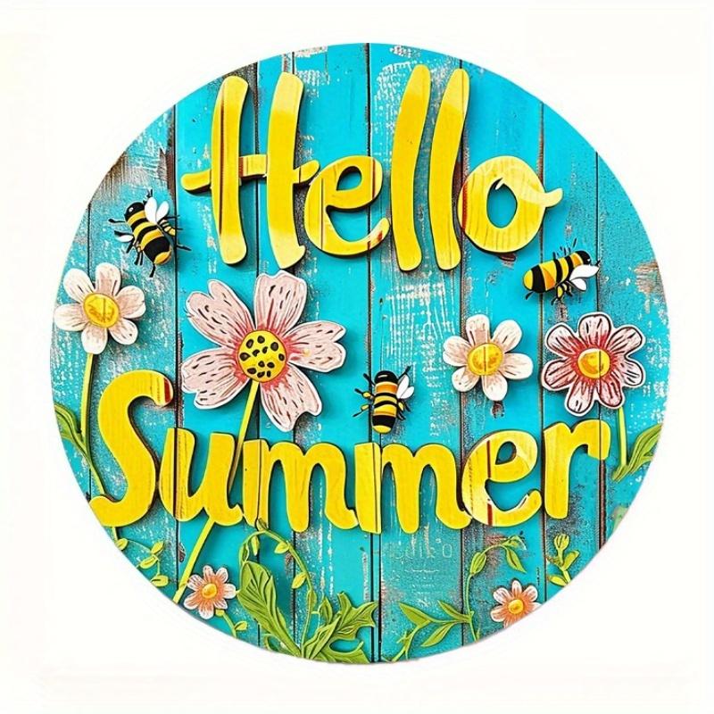 

2d Flat 20*20cm, Round Wooden Hello Summer Sign, Entrance Decor Gift, for Home, Kitchen, Garden, Bedroom, Bar Wall Decor. 20*20cm